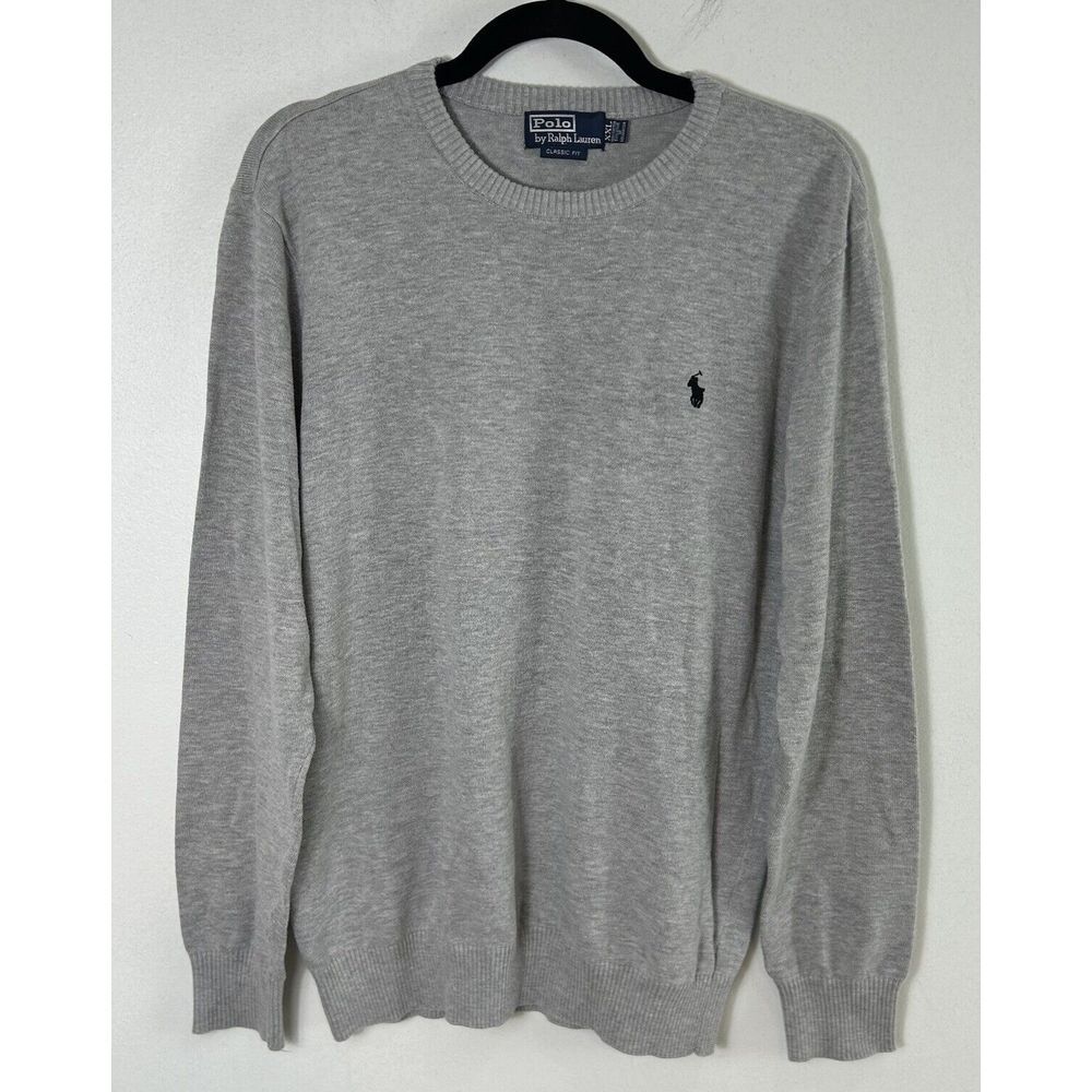 Polo By Ralph Lauren Classic Fit Cotton Crew Neck Sweater Light Grey XL EUC